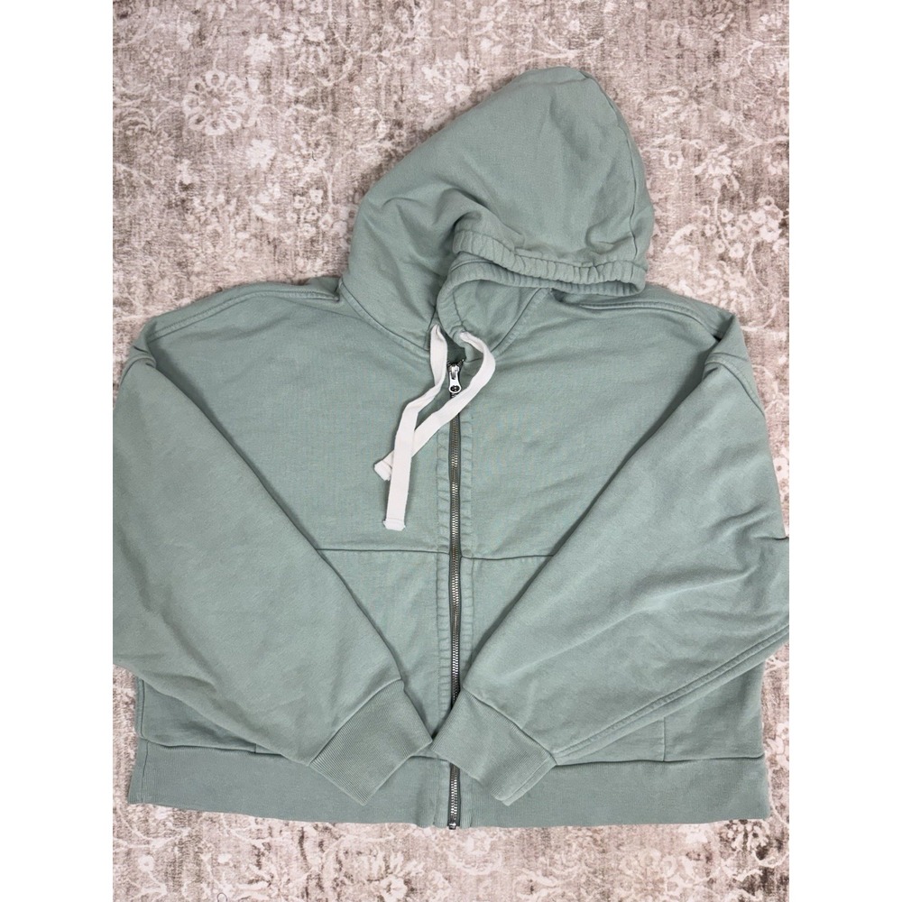 EVERLANE The Track Organic Cotton Hoodie L Womens Green Full Zip Drawstring